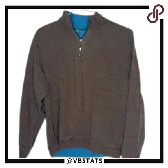 Medium Tommy Bahama Reversible Chocolate Brown-Blue LS 1/4 Zip Top - Picture 1 of 5